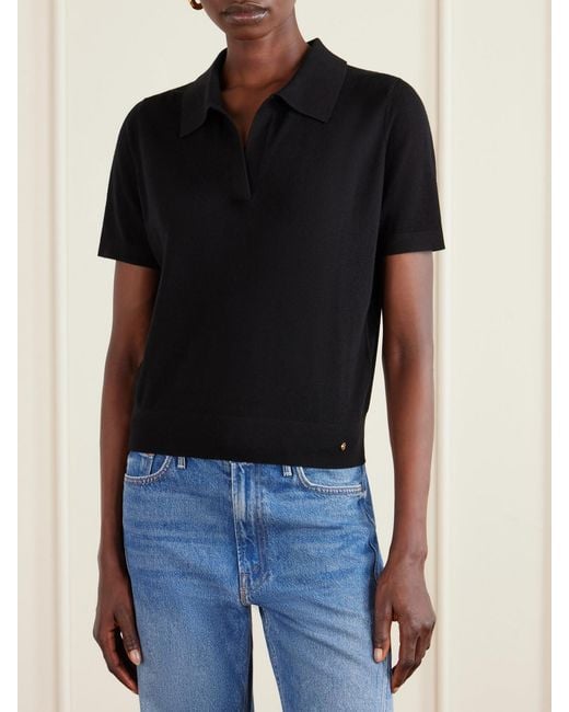 Anine Bing Black Merino Wool And Cashmere-Blend Polo Shirt