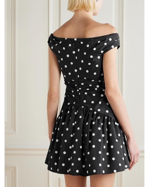 Self-Portrait Black Off-The-Shoulder Polka-Dot Cotton Mini Dress