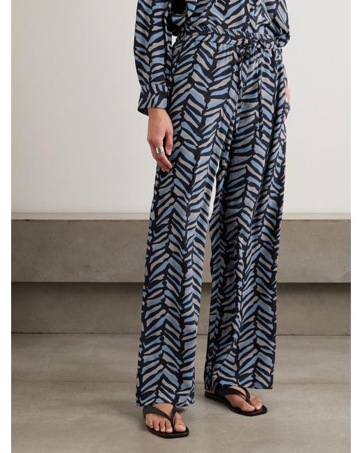 Matteau Blue Printed Silk Crepe De Chine Straight-Leg Pants