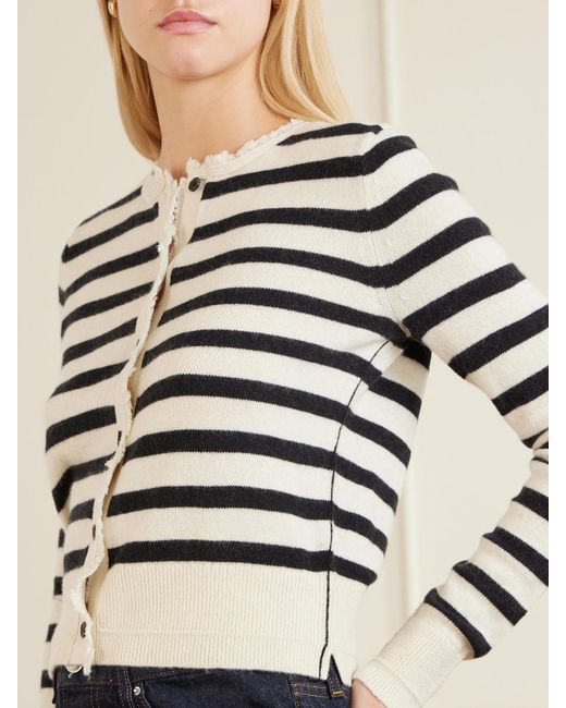 Maria McManus Black Striped Frayed Cashmere And Cotton-Blend Cardigan