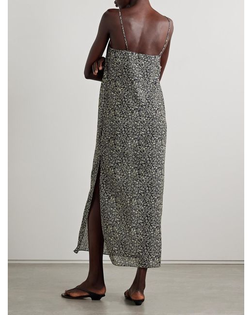 Matteau Gray Floral-Print Organic Cotton And Silk-Blend Midi Dress