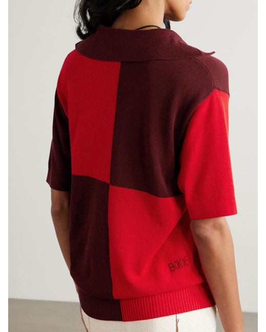 Bode Red Zweifarbiges Oversized-Polohemd Aus Baumwolle