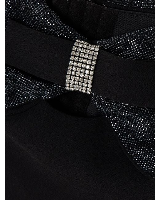 Self-Portrait Black Off-The-Shoulder Bow And Crystal-Embellished Crepe Top
