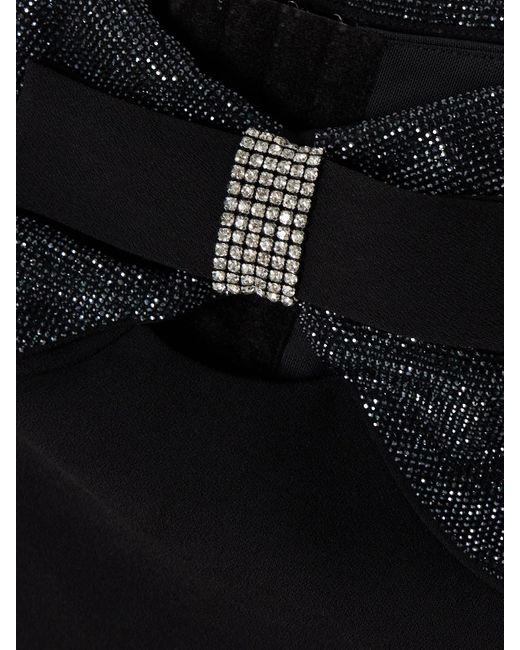 Self-Portrait Black Off-The-Shoulder Bow And Crystal-Embellished Crepe Top