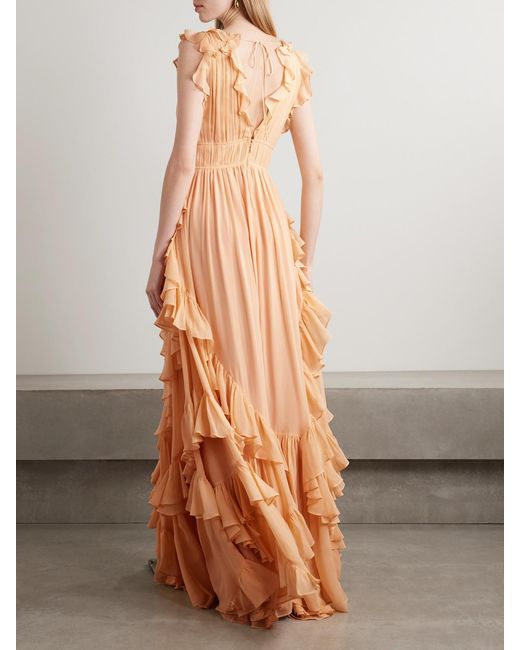 Ulla Johnson Natural Florella Ruffled Silk-Chiffon Gown