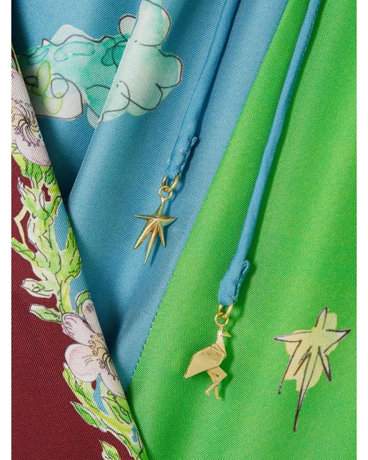 ALÉMAIS Green Anouk Colantoni Daria Embellished Printed Silk-Twill Wide-Leg Pants