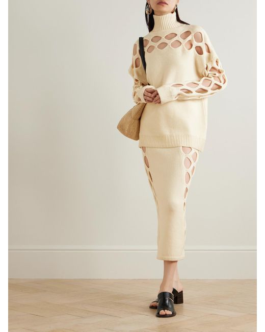 DIOTIMA Natural Albion Cutout Ribbed Wool-Blend Turtleneck Sweater