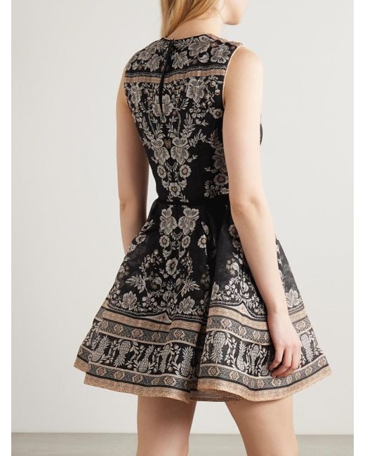 Mini-Robe En Organza De Lin Et De Soie Mélangés À Imprimé Fleuri Et À Ceinture Balance Zimmermann en coloris Black