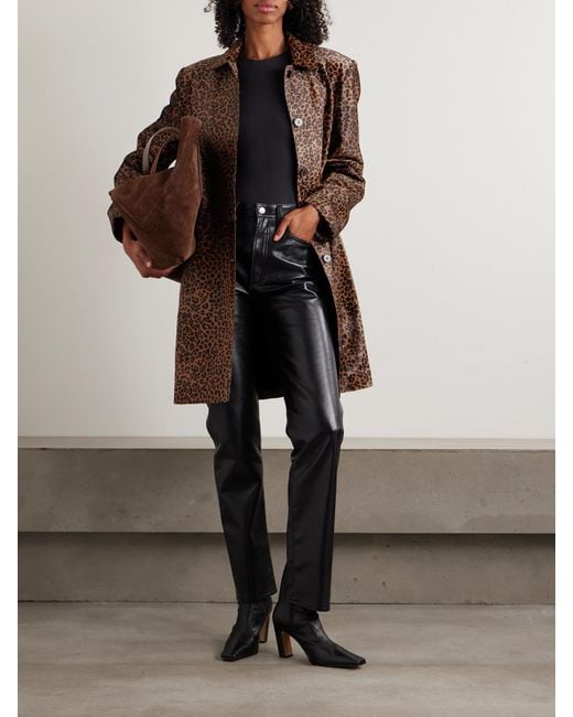 Nour Hammour Brown Leopard-Print Calf Hair Coat