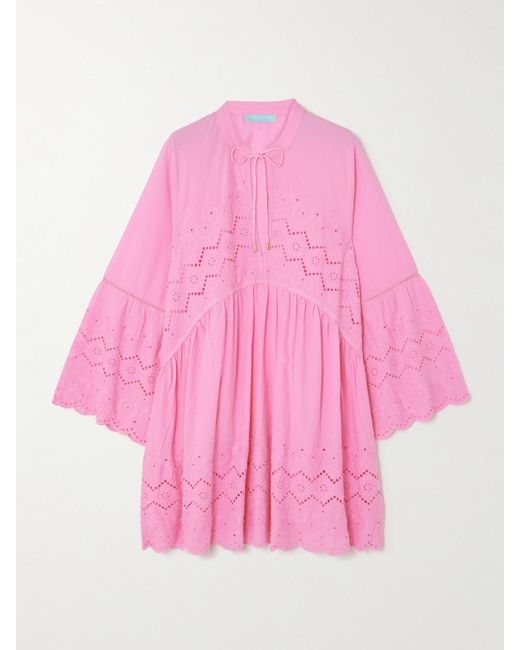 Melissa Odabash Pink Sebenna Broderie Anglaise Cotton Kaftan