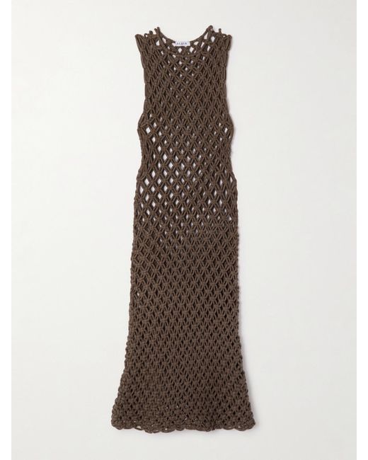 Alaïa Brown Macramé Cotton-Blend Midi Dress