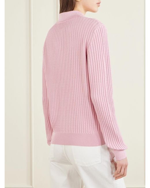 Blazé Milano Pink Alegria Cable-Knit Silk And Cotton-Blend Polo Sweater