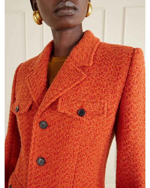 Saint Laurent Orange Wool-Blend Tweed Blazer
