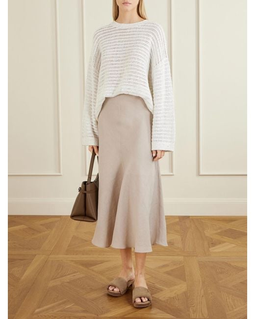 Brunello Cucinelli White Linen Midi Skirt