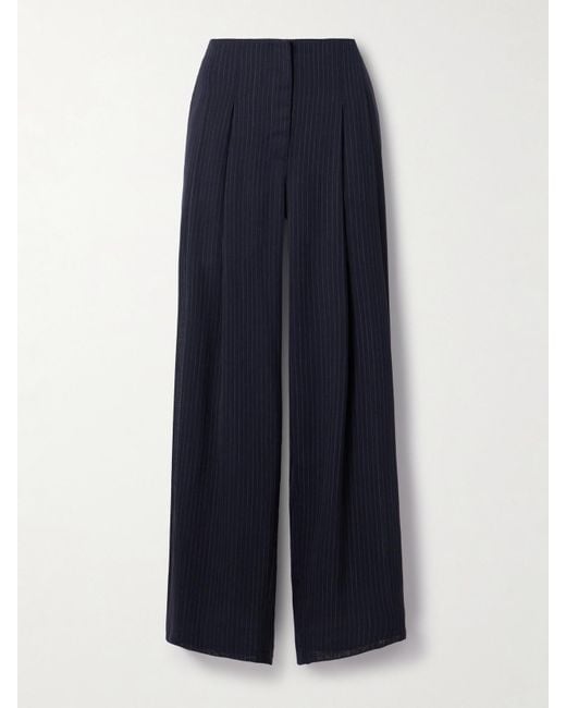 Twp Blue Carrie's Pleated Pinstriped Wool Wide-Leg Pants