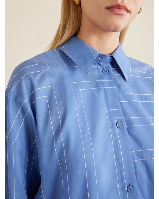 Totême  Blue Embroidered Organic Cotton And Lyocell-Blend Shirt
