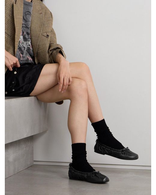 Acne Black Net Sustain Ruched Leather Ballet Flats