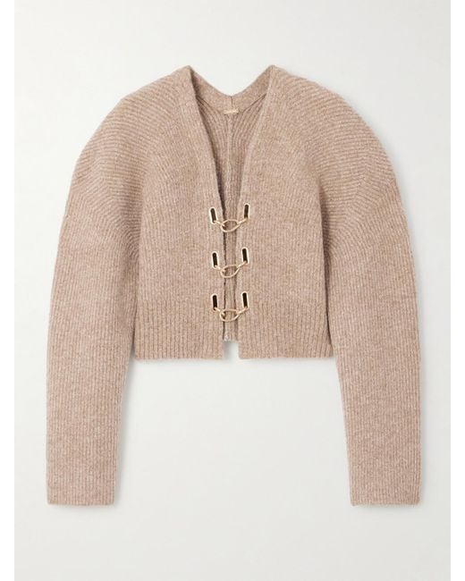 Cult Gaia Natural Mayalu Ribbed-Knit Cardigan