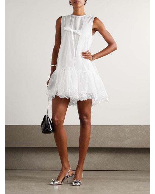 CECILIE BAHNSEN White Embroidered Bow-Embellished Organza Mini Dress