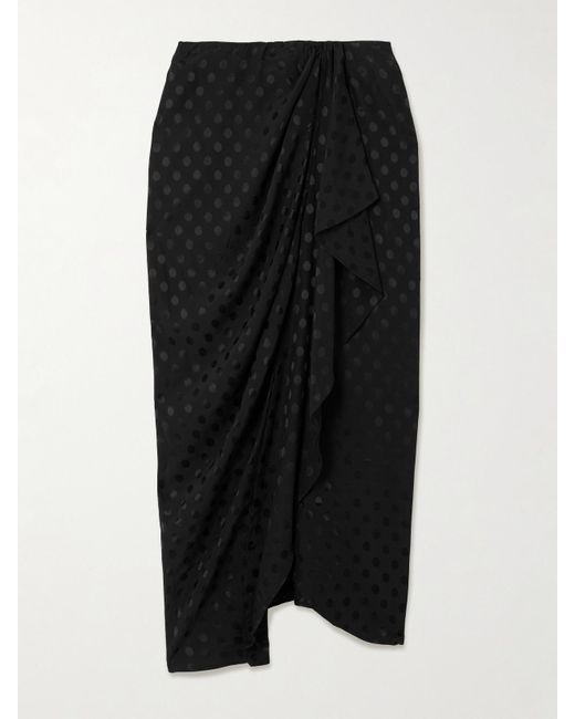 Isabel Marant Black Draped Polka-Dot Mesh-Jacquard Midi Skirt