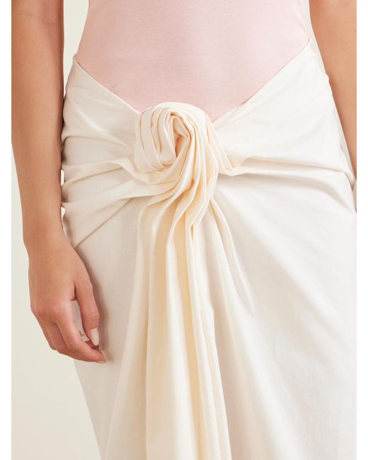 Magda Butrym White Embellished Gathered Cotton Midi Skirt