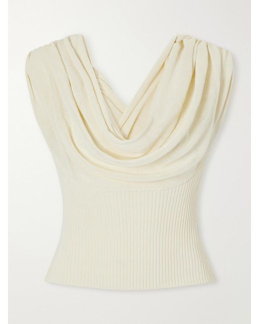 Kallmeyer Natural Meeka Cowl-Neck Cotton-Blend Ribbed Top