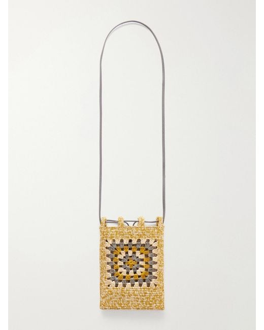 Loewe Metallic Paula's Ibiza Leather-Trimmed Crocheted Raffia Bucket Bag
