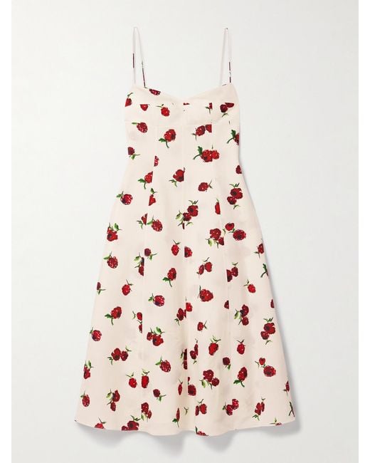 Khaite Pink Isabella Printed Cotton-Poplin Midi Dress
