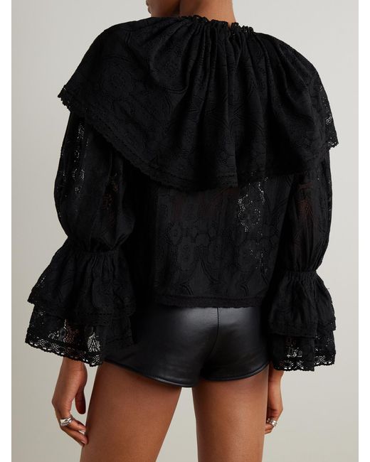 Alix Of Bohemia Black Eloise Ruffled Cotton-Lace Blouse