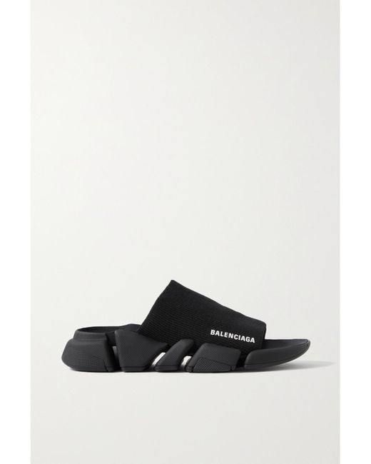 Balenciaga White Speed 2.0 Logo-Print Stretch-Knit Slides