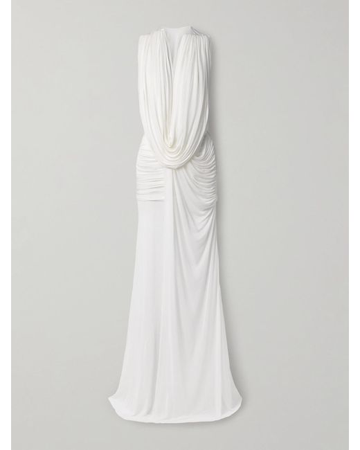 Christopher Esber White Ripple Draped Mesh Gown