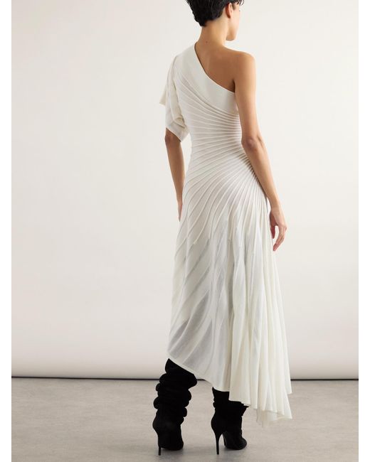 Alaïa White One-Shoulder Ribbed Wool Midi Dress