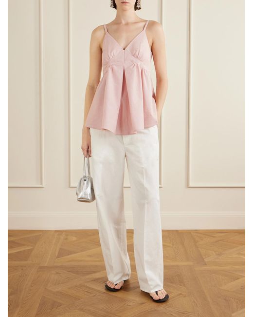 Proenza Schouler Pink Barker Gathered Striped Cotton-Blend Seersucker Top