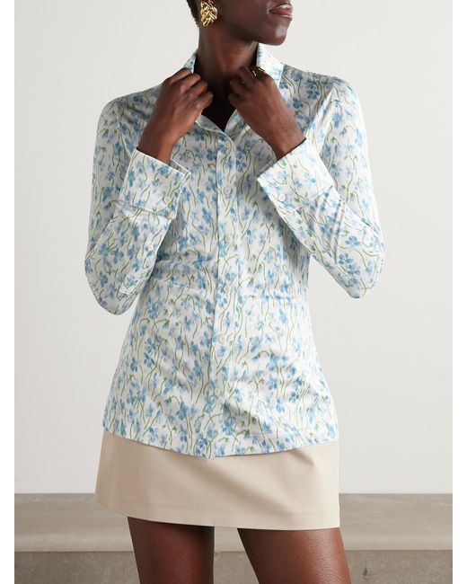 Loewe Blue Embroidered Floral-Print Crepe Shirt