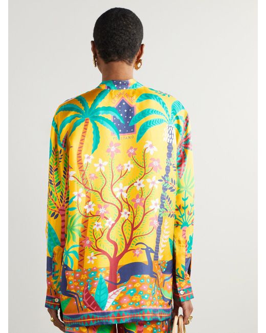 Emporio Sirenuse Yellow Louis Barthélemy Kelsy Hemd Aus Bedrucktem Seiden-Twill