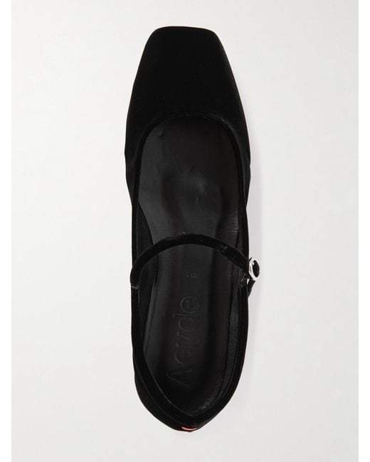 Aeyde Black Uma Velvet Mary Jane Ballet Flats