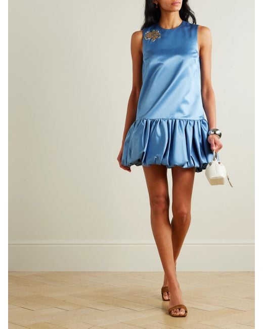 ALÉMAIS Blue Sam Pauletto Caspian Minikleid Aus Duchesse-Satin Aus Einer Baumwoll-Seidenmischung Mit Raffungen Und Verzierungen