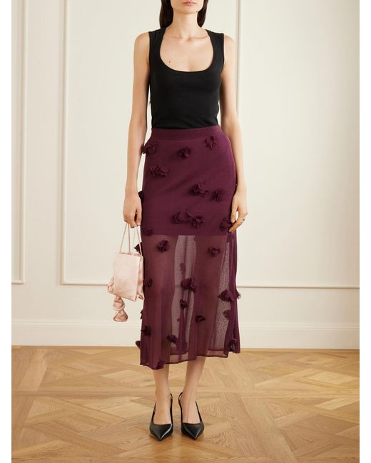 Jonathan Simkhai Purple Cora Floral-Appliqué Midi Skirt