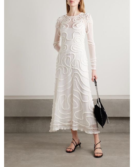 Ulla Johnson White Valentina Appliquéd Pointelle-Knit Midi Dress