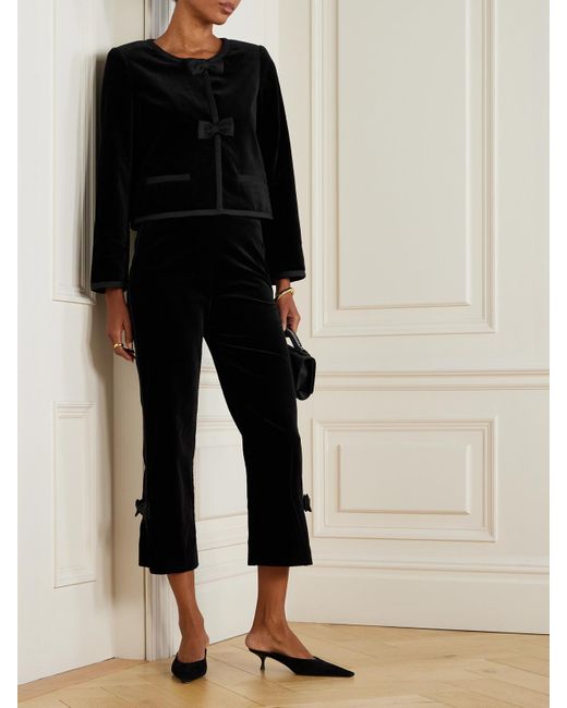 Posse Black Quincy Cropped Satin-Trimmed Cotton-Velvet Jacket
