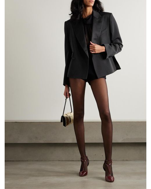 Dolce & Gabbana Black Doppelreihiger Blazer Aus Einer Wollmischung Mit Satinbesätzen