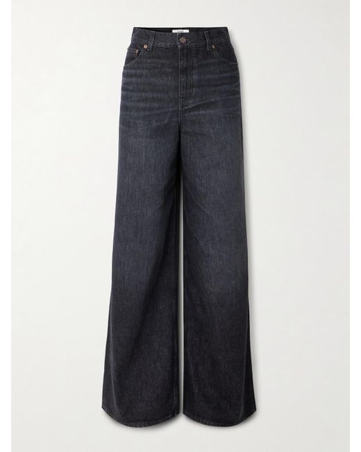 Chloé Blue Leather-Trimmed High-Rise Wide-Leg Jeans