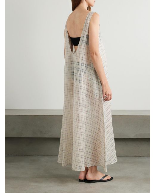 Leset White Carmen Checked Cotton And Silk-Blend Maxi Dress