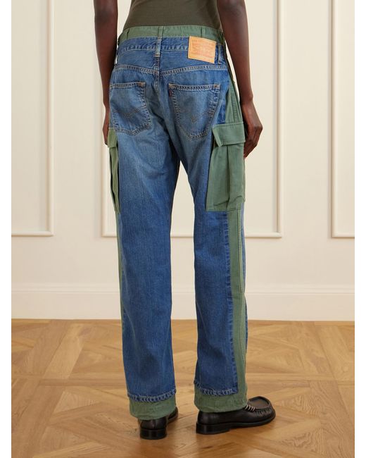 Junya Watanabe Blue Levi's Ripstop-Trimmed Mid-Rise Straight-Leg Jeans