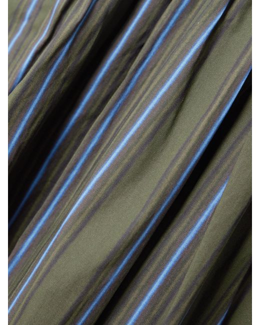 Staud Green Romy Striped Pleated Cotton-Blend Shirt Dress