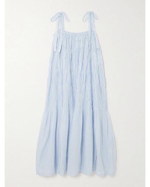 Alix Of Bohemia Blue Emrys Tiered Striped Cotton Dress