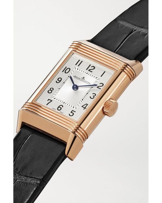 Jaeger-lecoultre White Reverso Classic Duetto Hand-Wound 34.2Mm X 21Mm Small Rose, Alligator And Diamond Watch