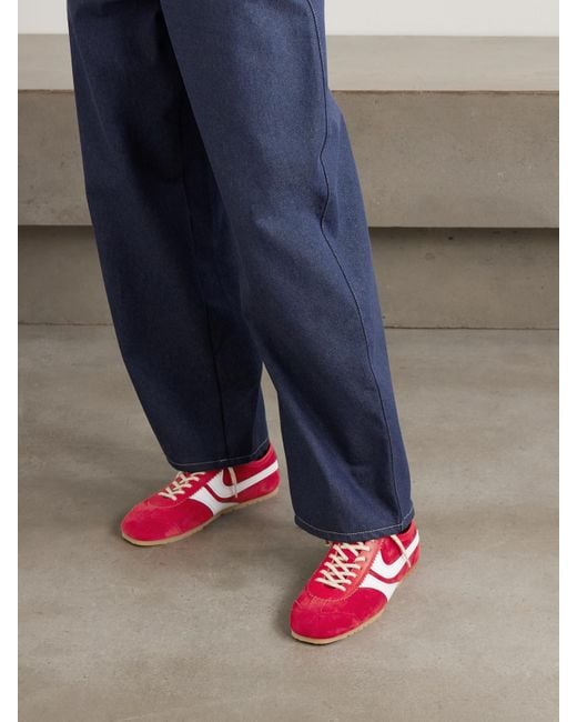 Dries Van Noten Red Leather-Trimmed Suede Sneakers