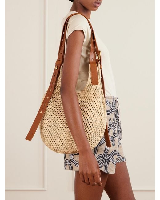 Loewe Natural Paula's Ibiza The Punch Hole Leather-Trimmed Raffia Shoulder Bag