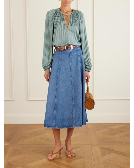 Ulla Johnson Green Electra Bluse Aus Satin Mit Plissee